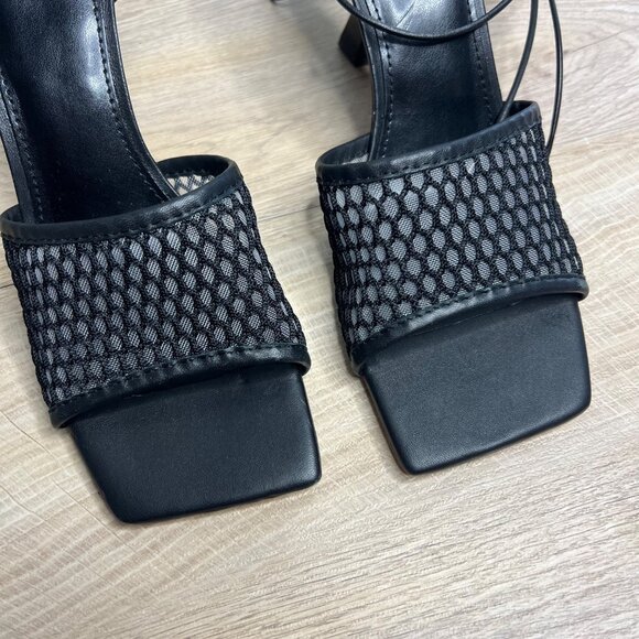 NEW Marc Fisher Dallyn Square Toe Ankle Strap Strappy Sandals Black Mesh Heel 8 - Picture 3 of 8